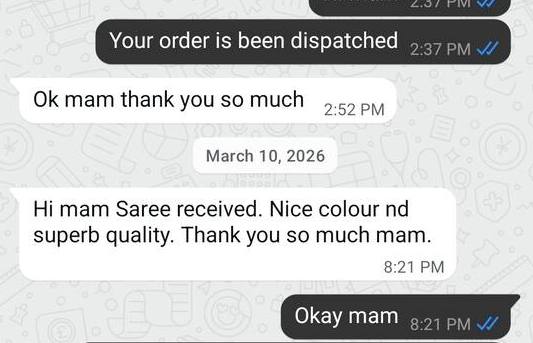 WhatsApp message: saree received, nice colour and superb quality