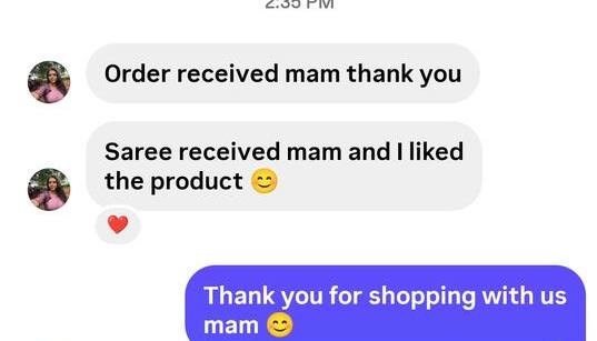 Instagram message: order received, saree received and I liked the product