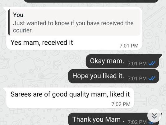WhatsApp message: sarees are of good quality, liked it