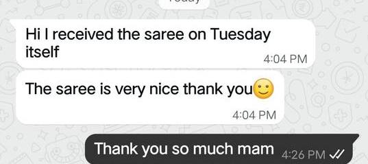 WhatsApp message: received the saree on Tuesday, the saree is very nice
