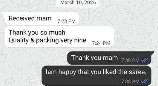 WhatsApp message: received, thank you so much, quality and packing very nice
