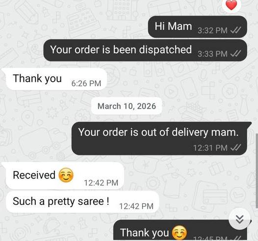 WhatsApp message: received, such a pretty saree
