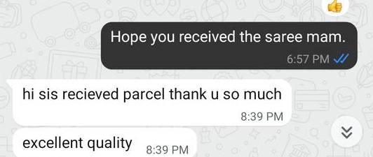 WhatsApp message: received parcel, thank you so much, excellent quality