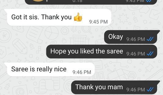 WhatsApp message: saree is really nice, thank you